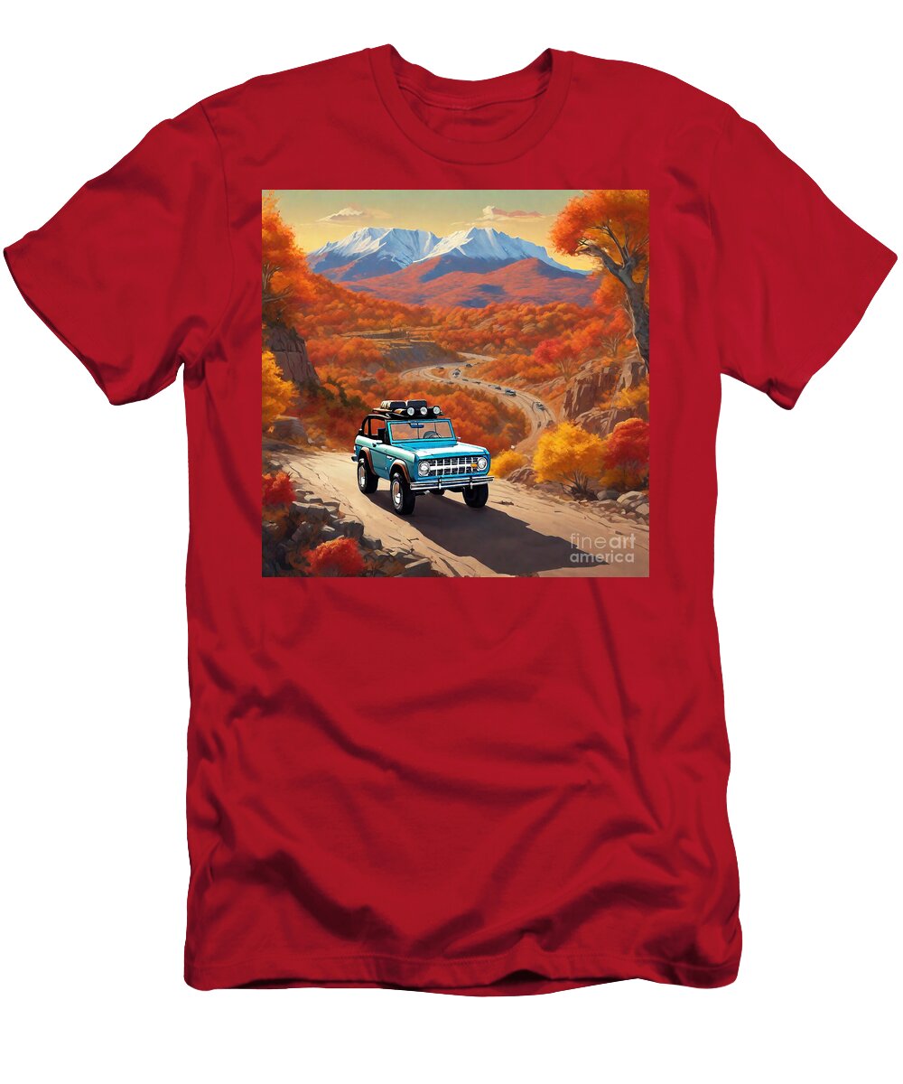Car Ford Bronco Warthog with Vibrant Autumn Foliage Destiney Sullivan T-Shirt