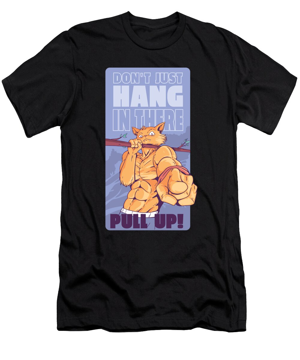 Cat Bodybuilder Bar Exercises One Arm Pull Licensed Art T-Shirt