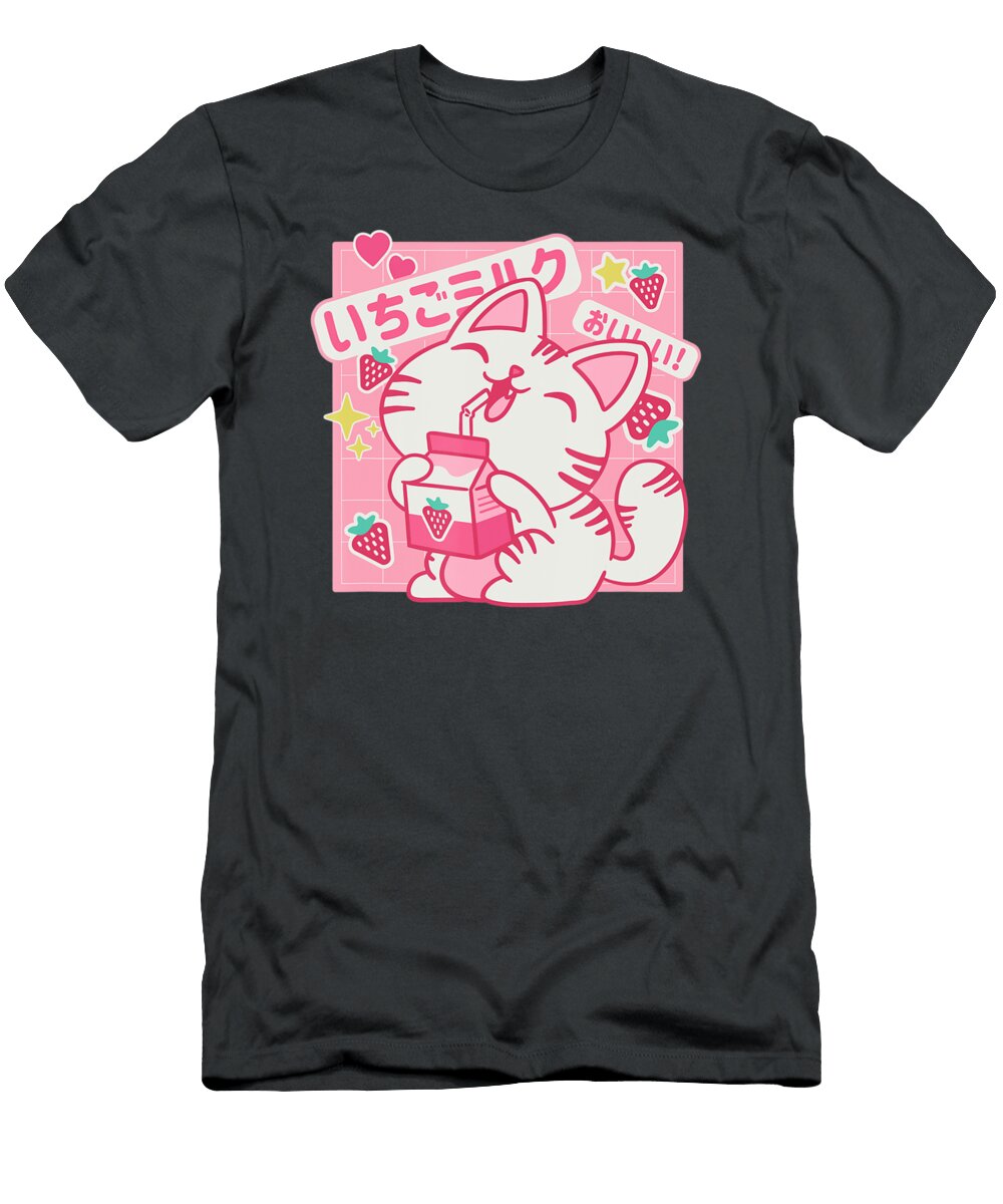 Cat Retro 90s Pink Strawberry Milk Japanese Ton Pho Pham T-Shirt
