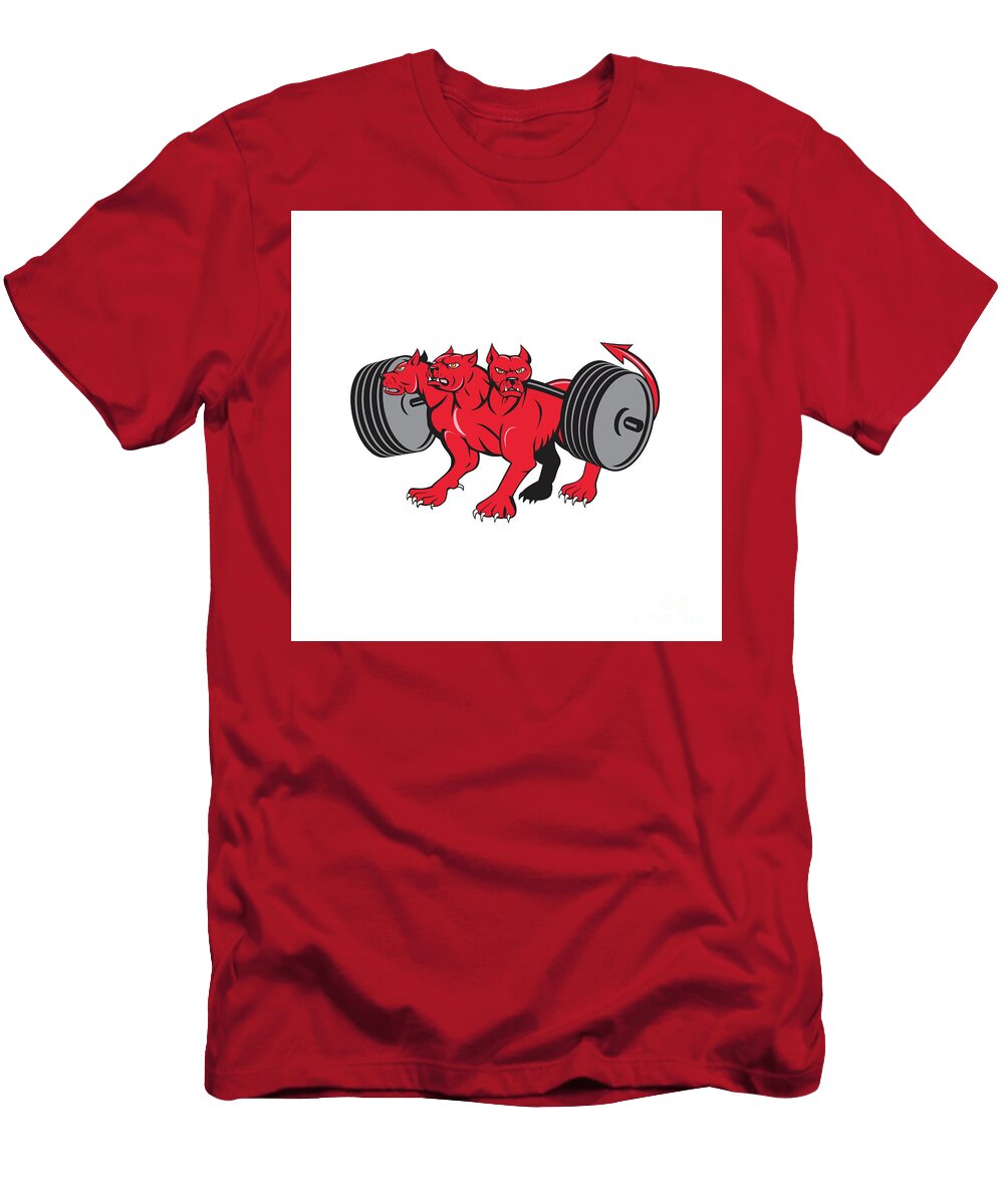 Cerberus Multi Headed Dog Hellhound Powerlifting Barbell Cartoon Aloysius Patrimonio T-Shirt