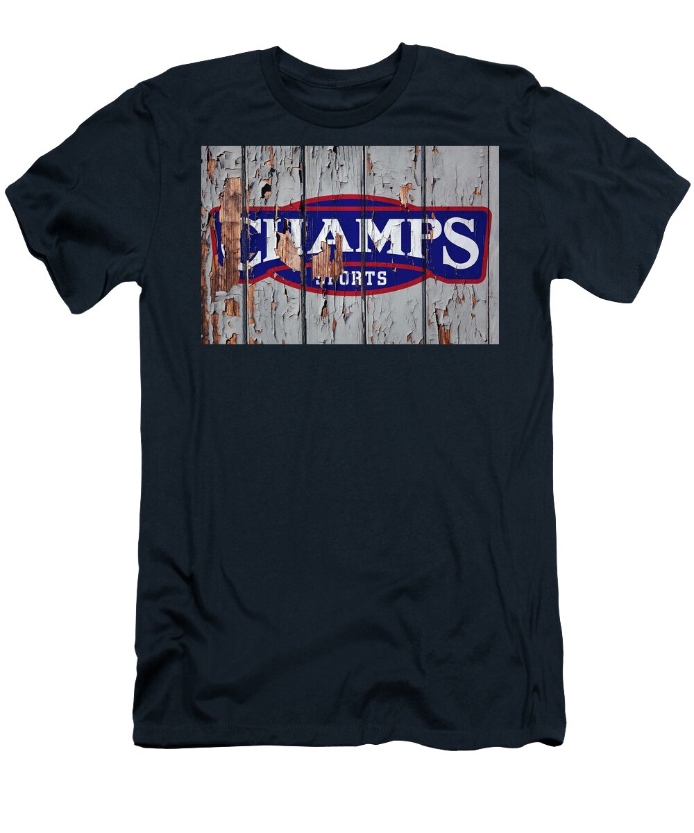Champs Vintage Logo on Peeling Paint Wood Wall Design Turnpike T-Shirt