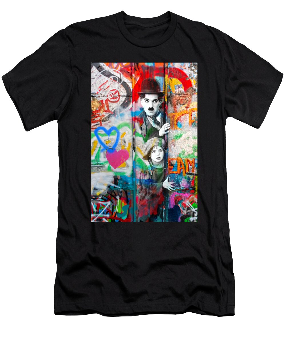 Charlie Chapin and the Kid Street Art Style Delphimages Photo Creations T-Shirt