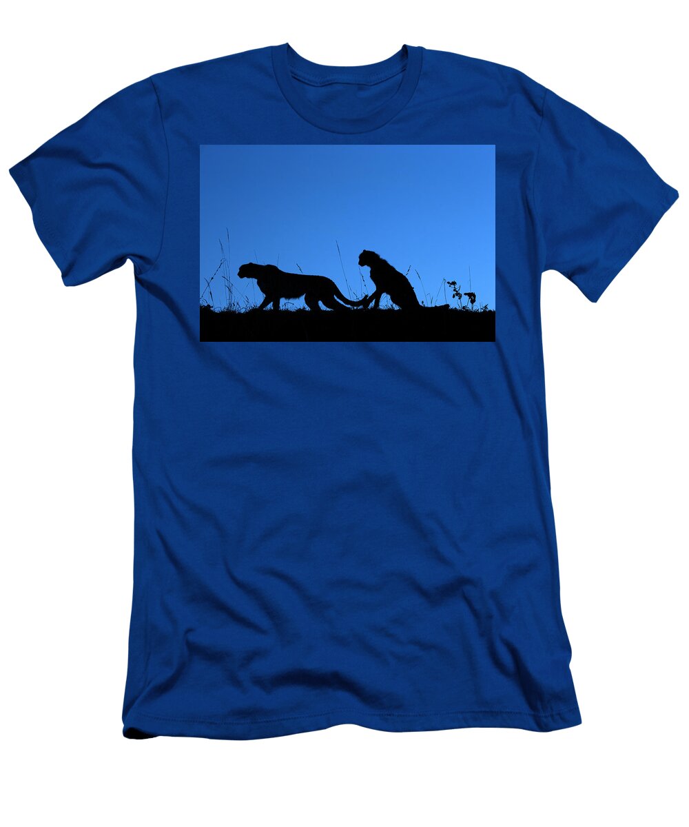 Cheetah Female and Sub Adult Silhouetted At Dusk Zimanga Ann Steve Toon Natureplcom T-Shirt