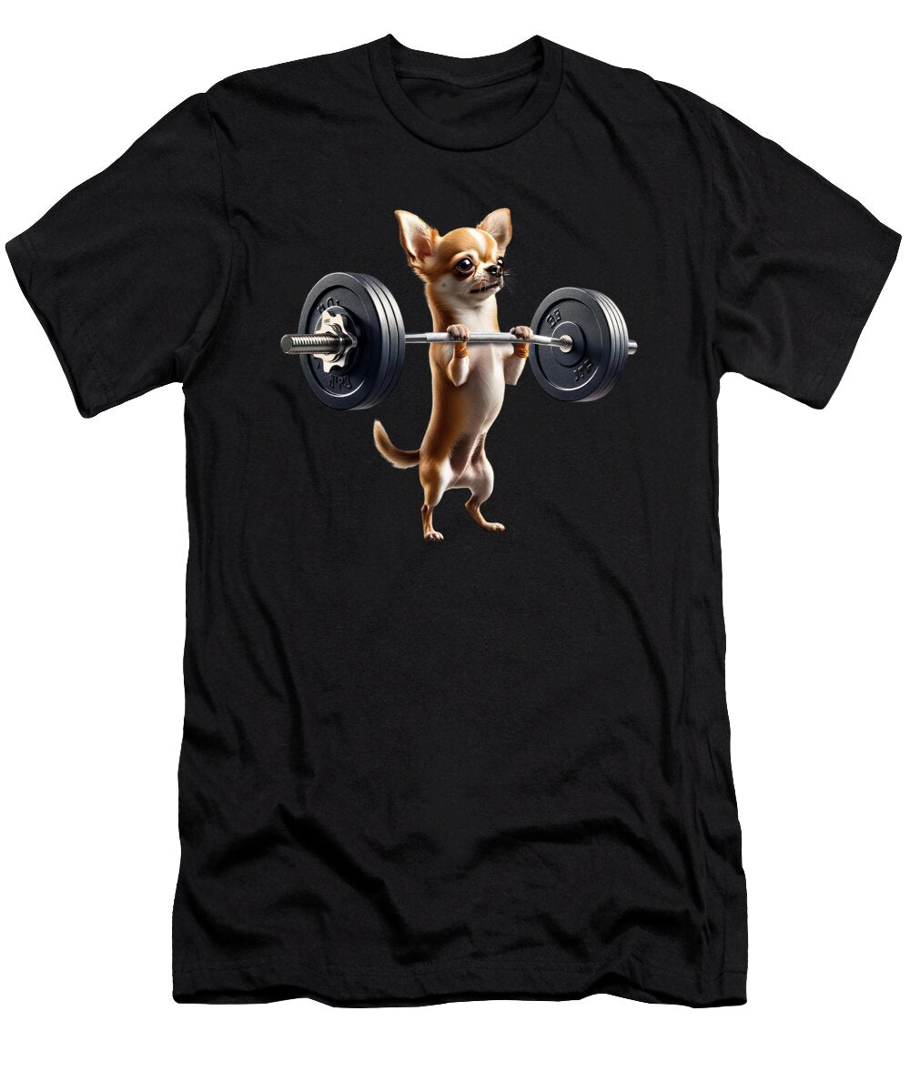 Chihuahua Deadlift Weightlifting Funny Fitness Workout Gym Dog Lover Job T-Shirt