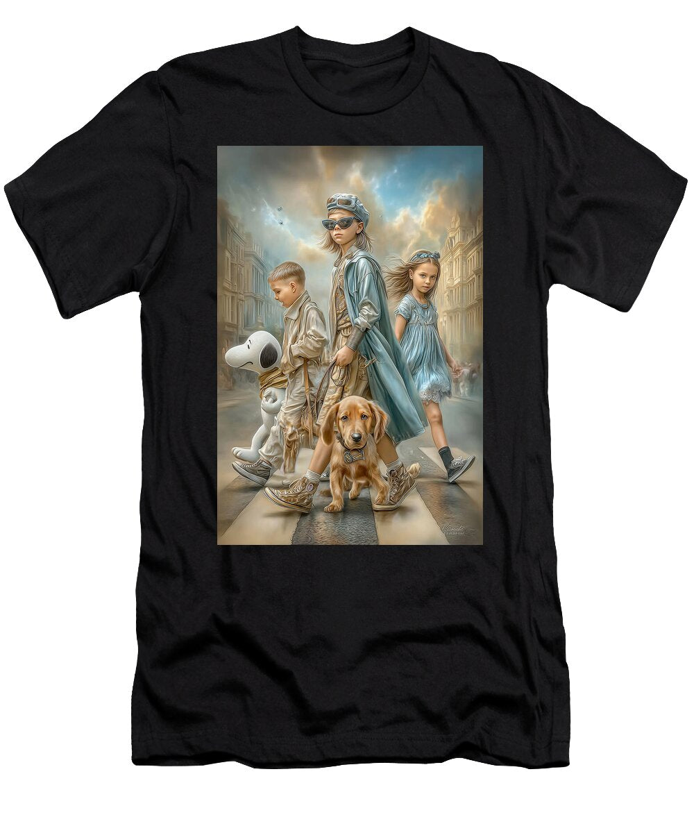 Children and Snoopy on Abbey Road Kevin Walker and Pixel Reverie T-Shirt