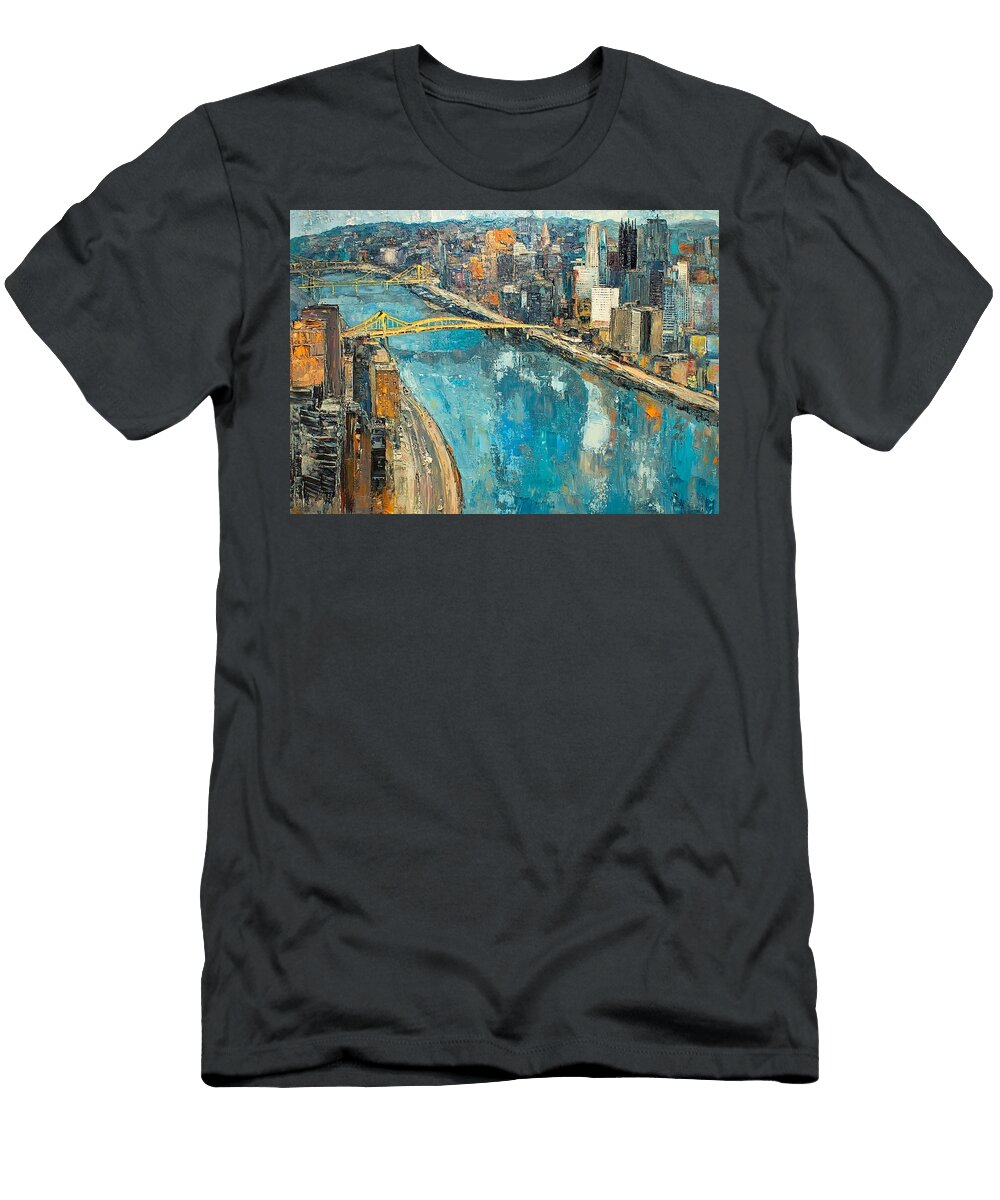 City Skyline Urban Landscape Colorful Painting Pittsburgh Filmmakers School During Classes Pittsburg Shany Norman T-Shirt