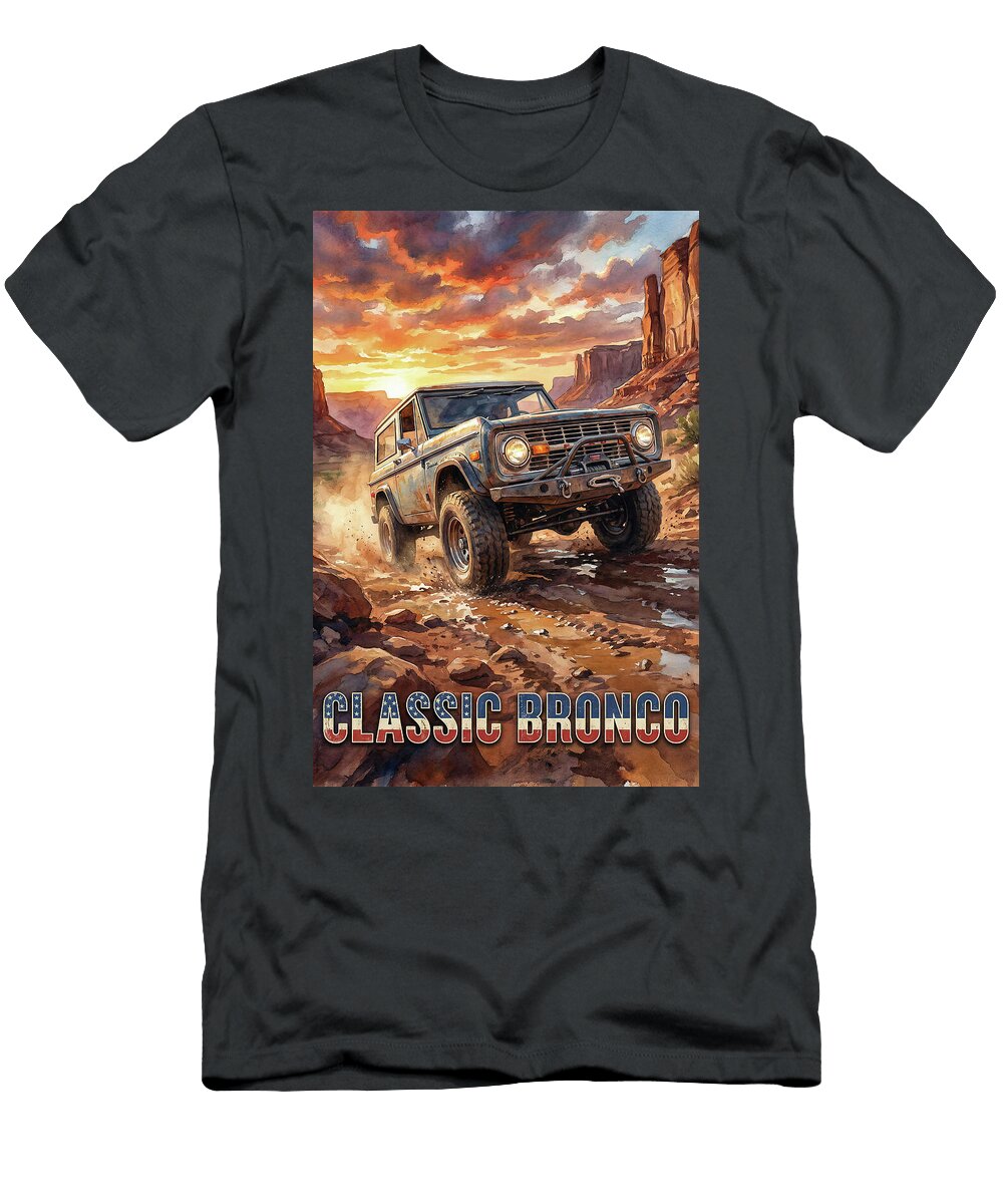Classic Bronco in Desert Landscape Vintage Car Art Design Retro Poster Vintage Treasure Sampadart Gallery T-Shirt