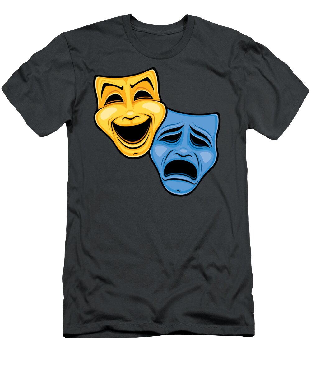 Classic Comedy and Tragedy Theatrical Masks in Yellow and Blue John Schwegel T-Shirt