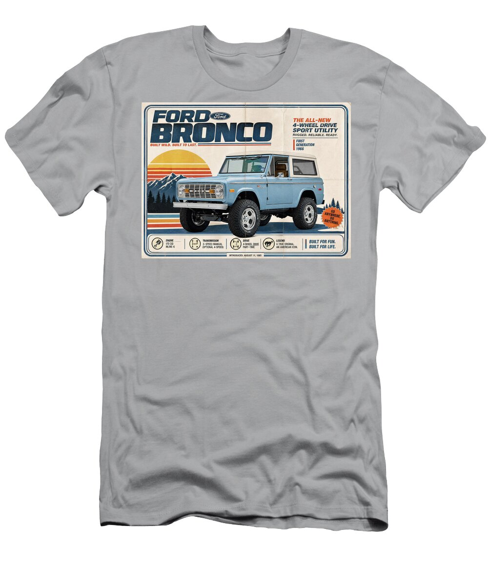Classic Ford Bronco Ad Car Poster Treasure Auto Retro Wall Art Sampadart Gallery T-Shirt