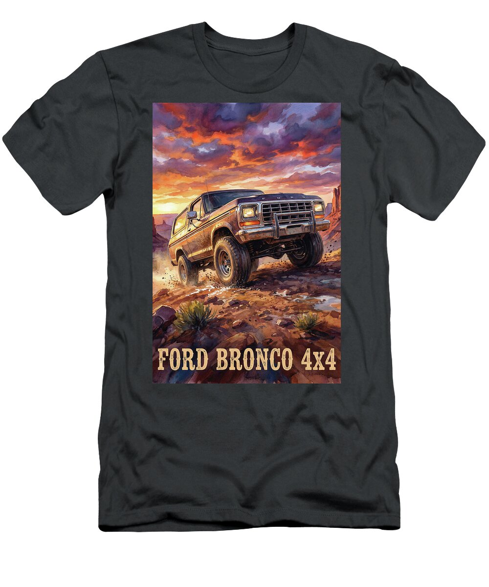 Classic Ford Bronco in Desert Vintage Car Art Design Retro Poster Vintage Treasure Sampadart Gallery T-Shirt