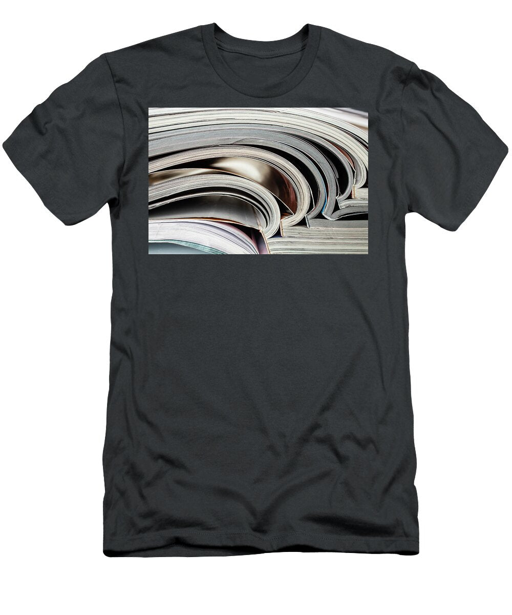 Close Up Photograph of a Stack of Open Magazines or Journals Ab Dorin Puha T-Shirt