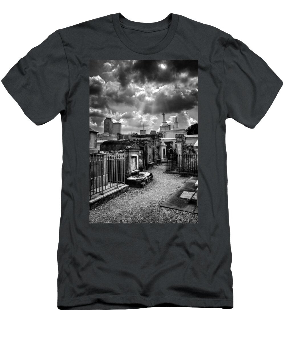 Cloudy Day At St Louis Cemetery in Black and White Chrystal Mimbs T-Shirt