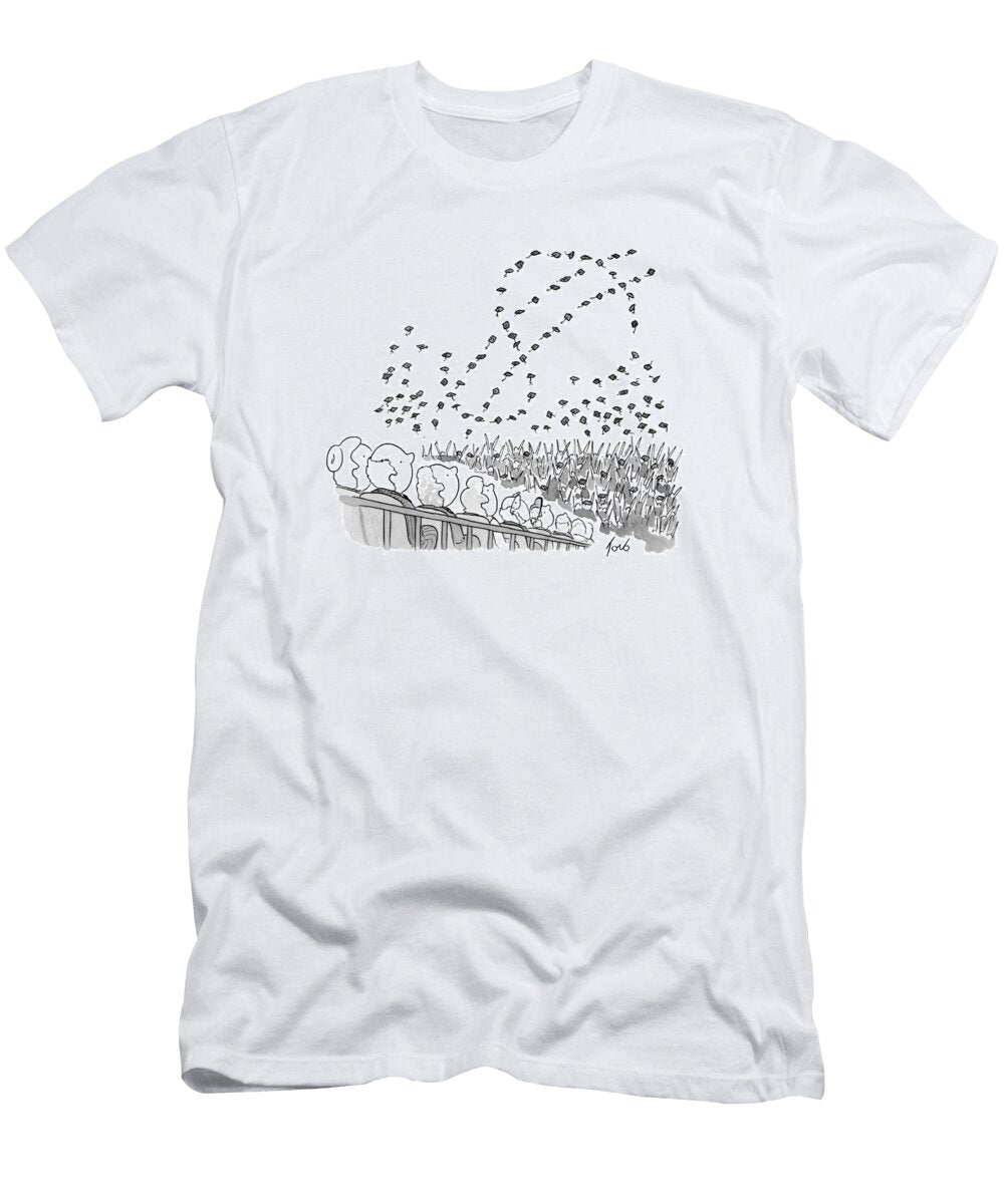 College Graduation Mortar Boards Thrown Up to Form a Dollar Tom Toro No Index T-Shirt