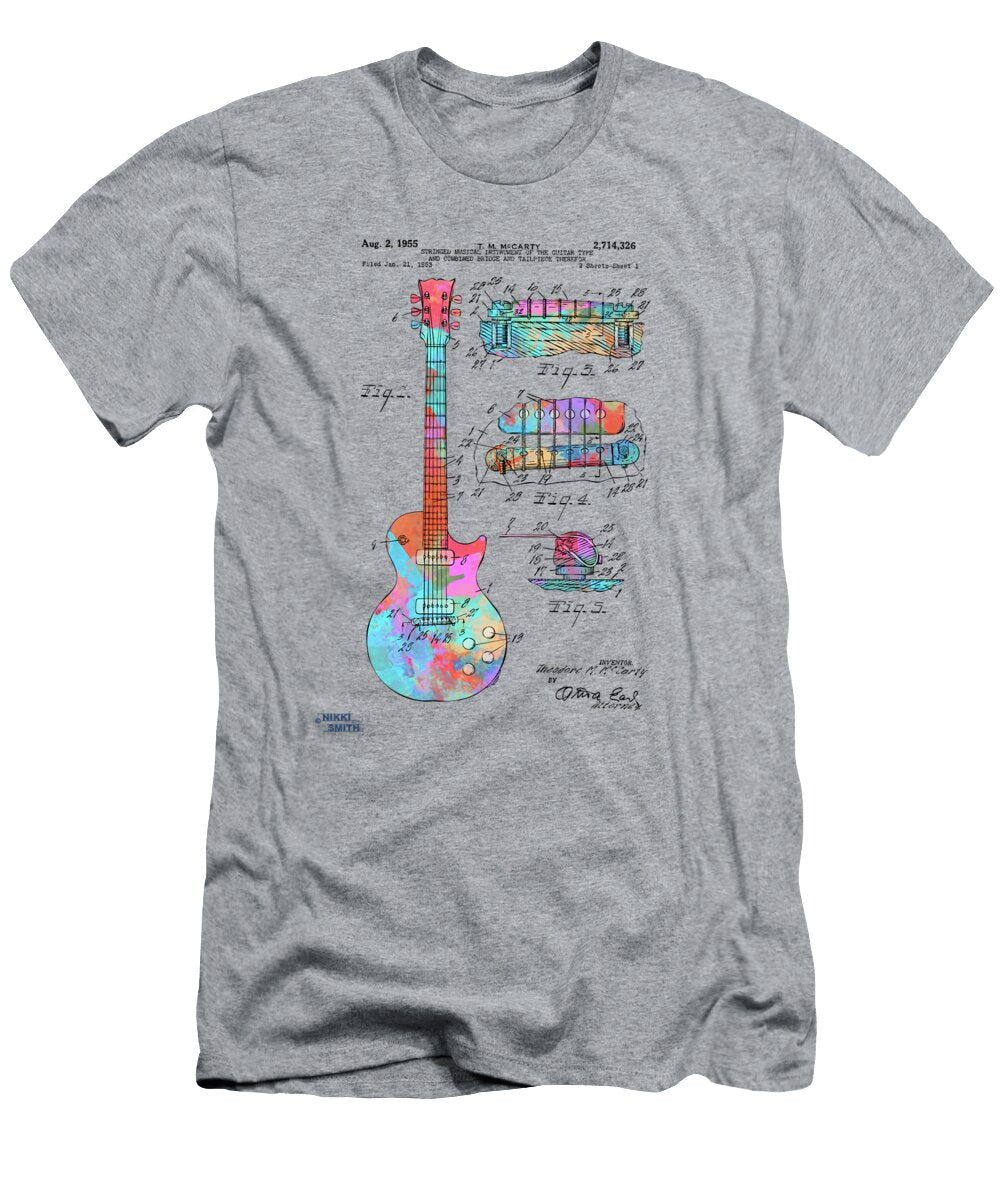 Colorful 1955 Mccarty Gibson Les Paul Guitar Patent Artwork Nikki Marie Smith T-Shirt