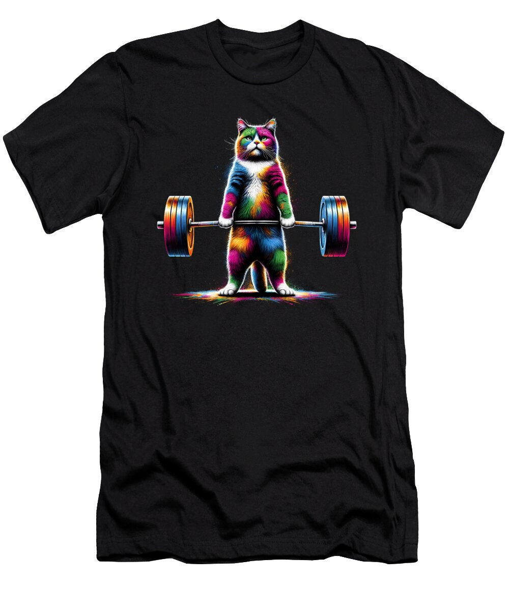 Colorful Cat Kitten Deadlift Weightlifting Fitness Gym Lover Job T-Shirt