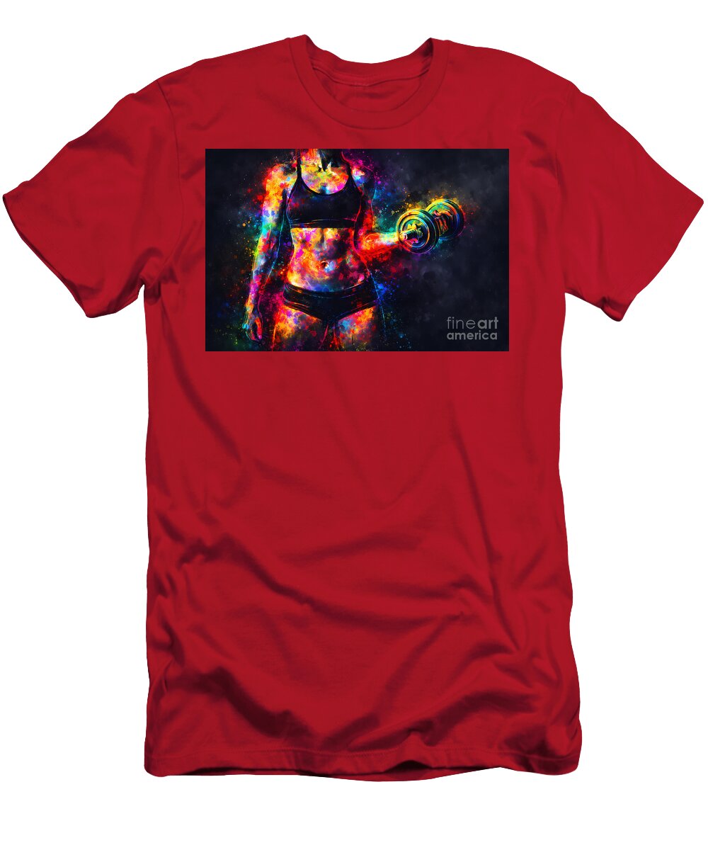Colorful Fitness Enthusiast with Dumbbell Js Art T-Shirt