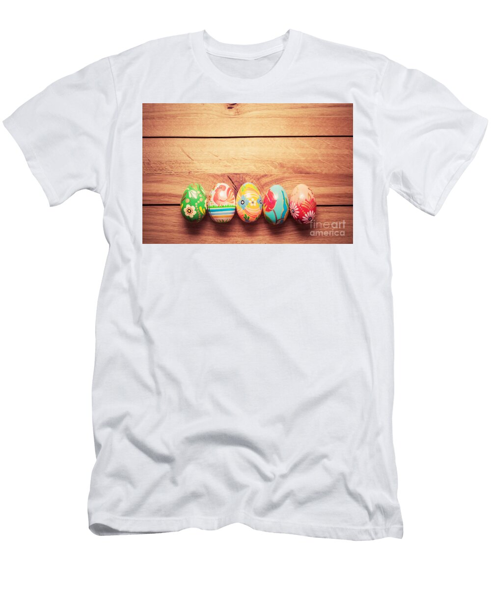 Colorful Hand Painted Easter Eggs on Wood Michal Bednarek T-Shirt