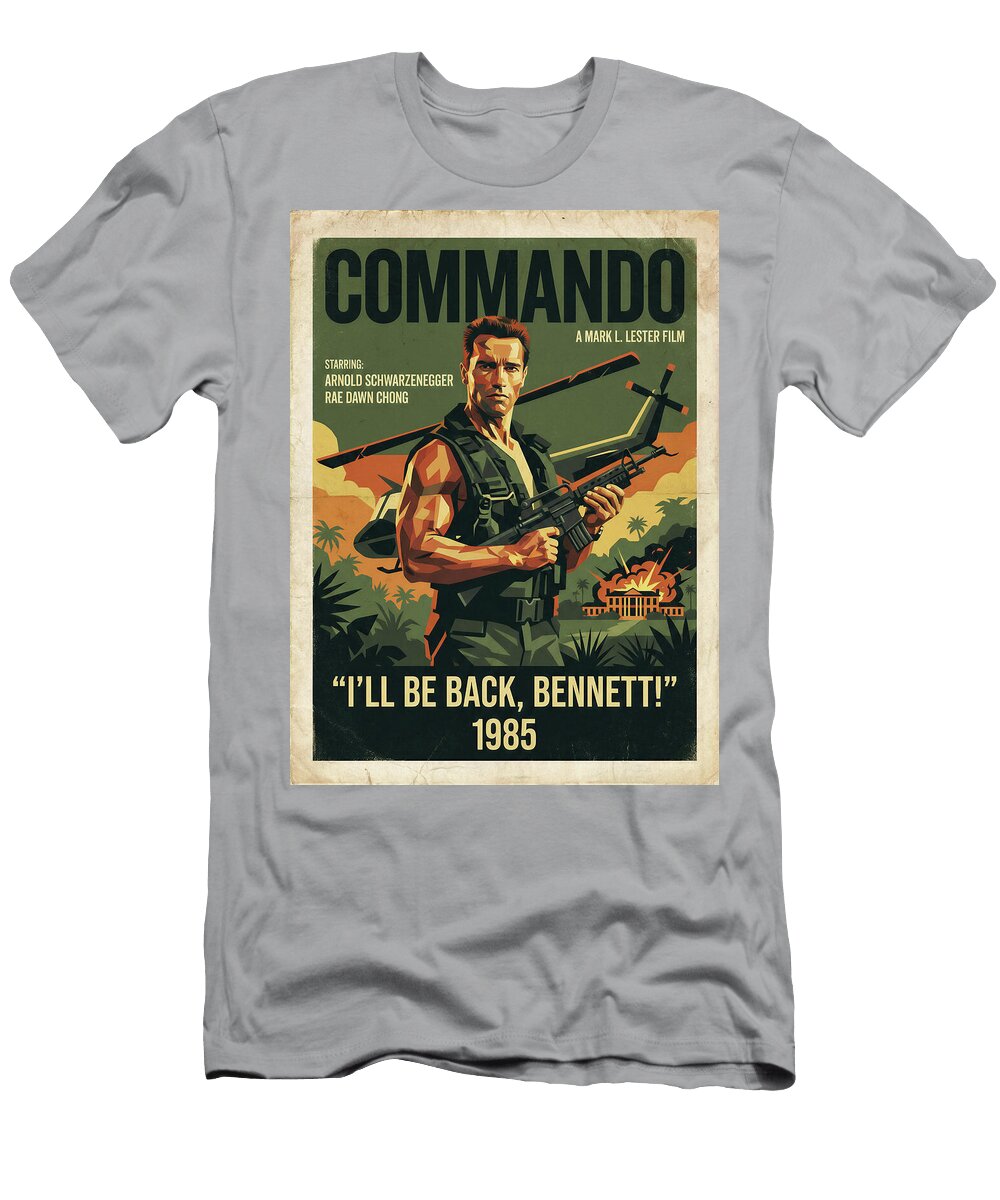 Commando Movie Poster with Schwarzenegger Minimal Movie Poster Retro Film Poster Vintage 1985 Sampadart Gallery T-Shirt