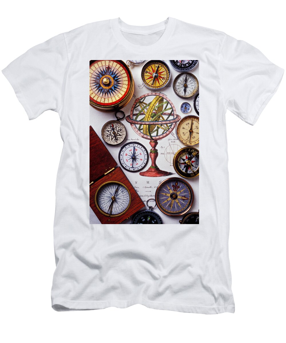 Compasses and Globe Illustration Garry Gay T-Shirt