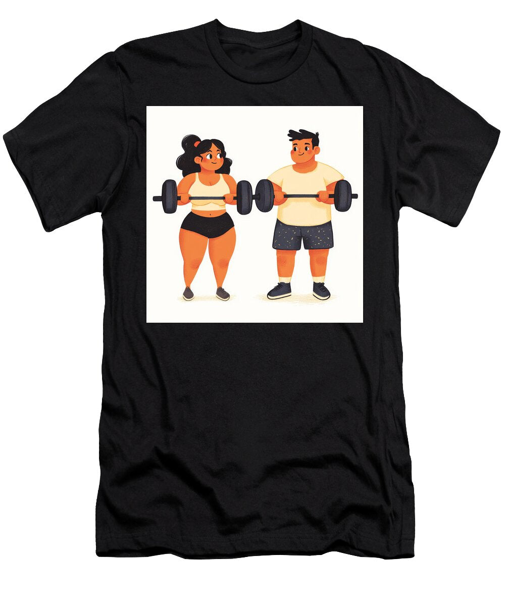 Couple Lifting Weights Together Promoting Fitness and Healthy L Smitham Ervid T-Shirt