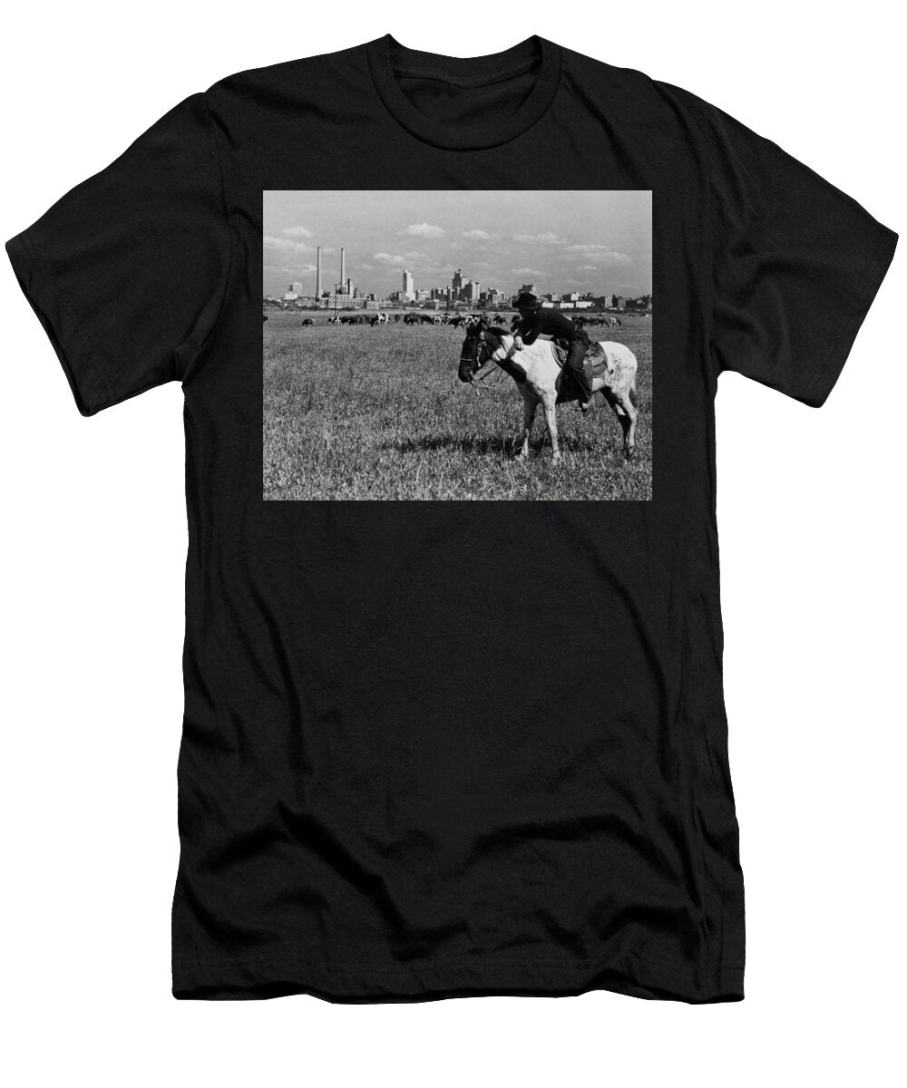 Cowboy Watching Over a Herd of Cattle Dallas Texas 1945 War Is Hell Store T-Shirt