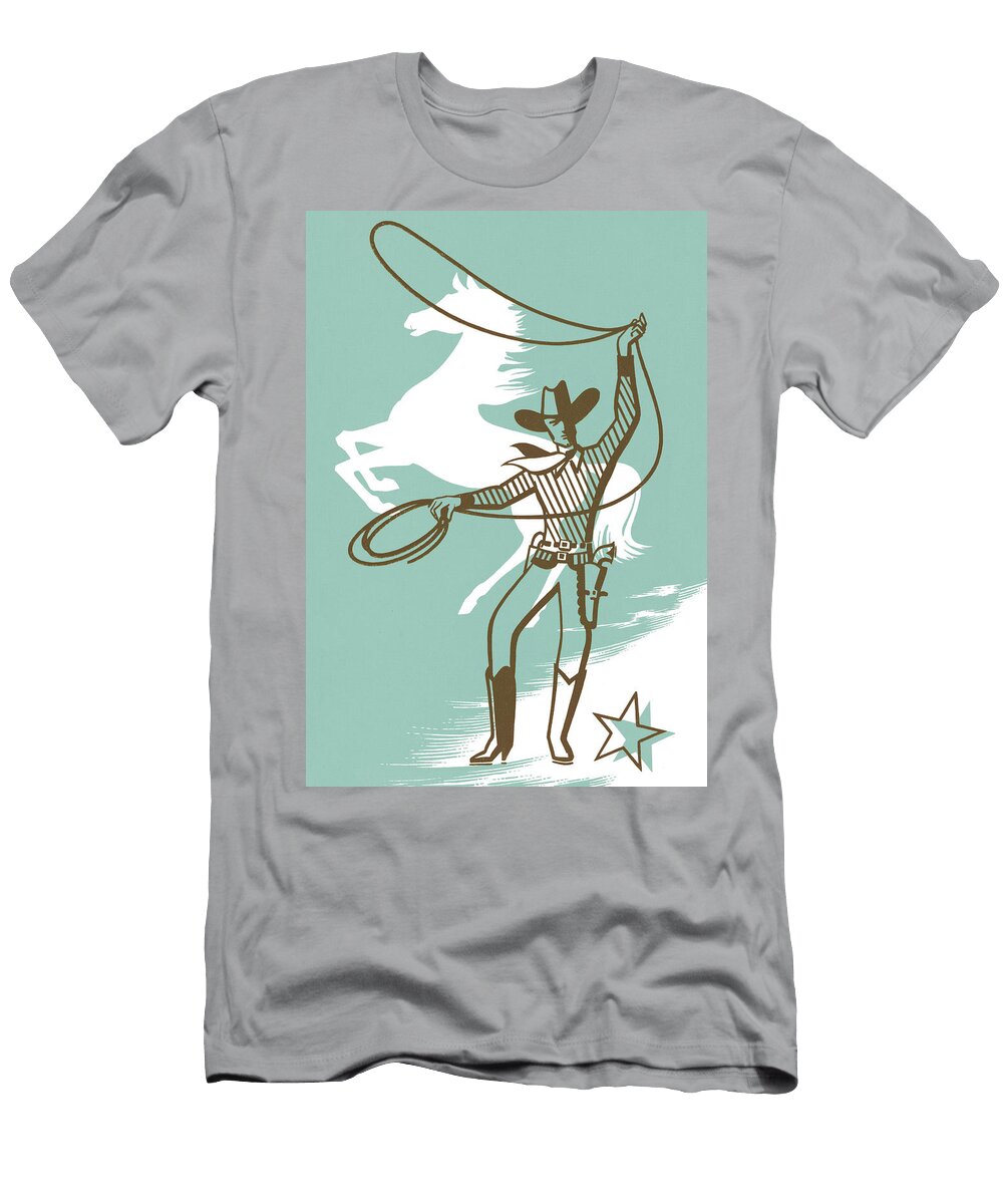 Cowboy with Lasso Horse Csa Images T-Shirt