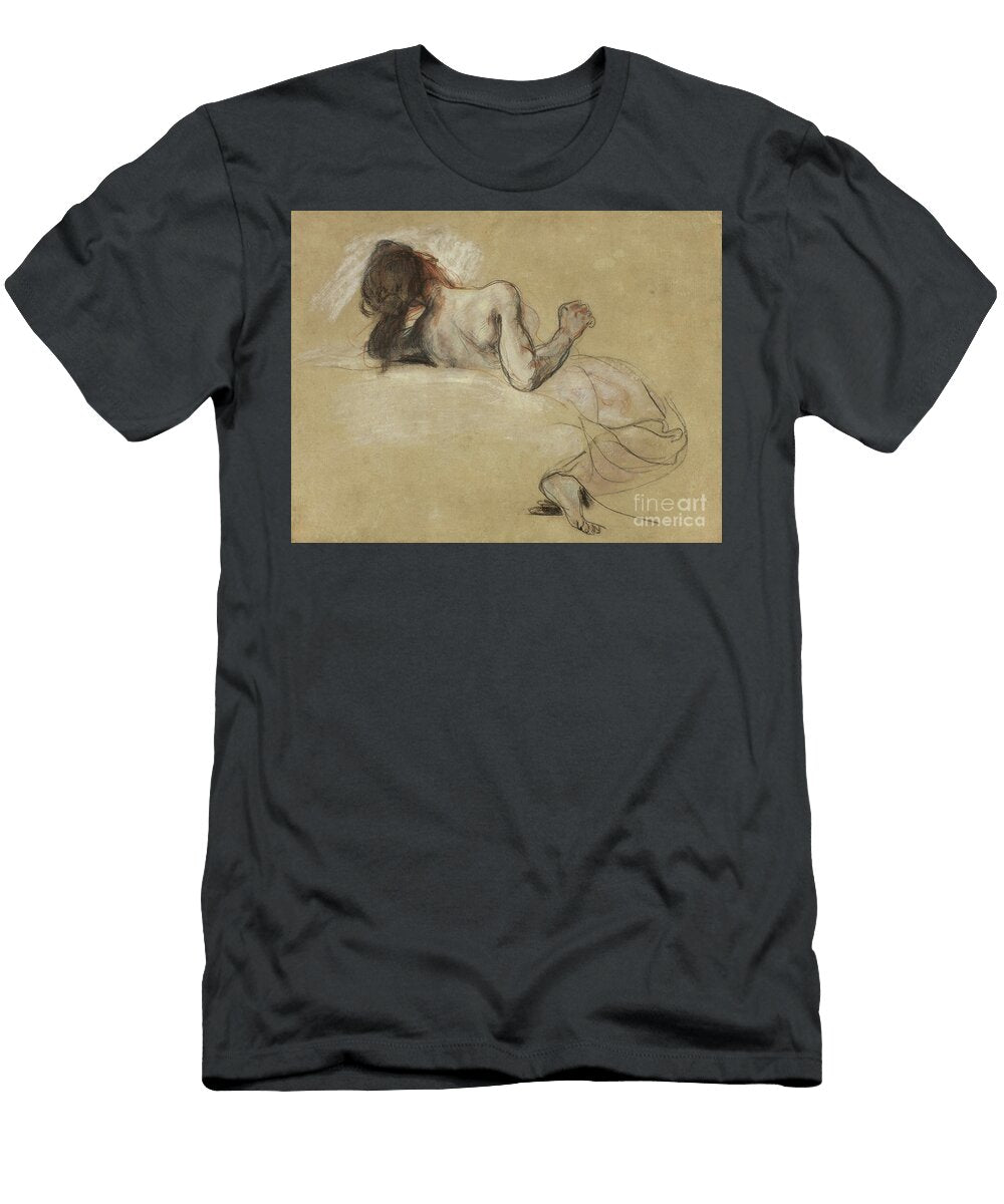 Crouching Woman 1827 Black and Red Chalk with Pastel Heightened with White Chalk Over Wash on Tan Wove Paper Ferdinand Victor Eugene Delacroix T-Shirt