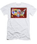 Custom License Plate Map of the USA on Reddish Brown Wood Planks Design Turnpike T-Shirt