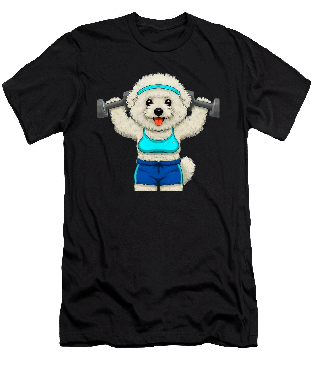 Cute Bichon Frise Weightlifting Funny Dog Yah Lishr T-Shirt