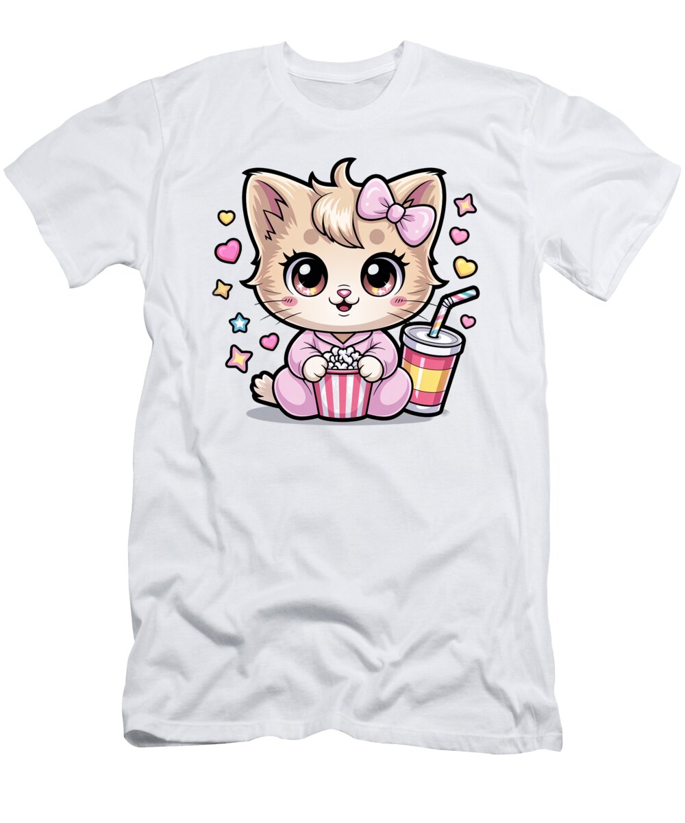 Cute Cartoon Cat with Popcorn Joanna Redesiuk T-Shirt