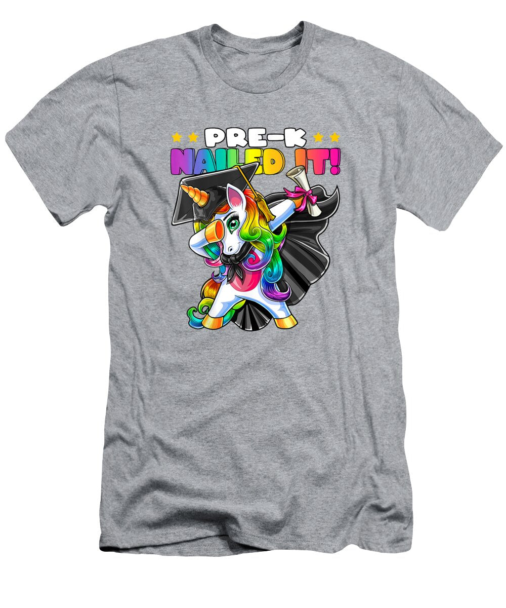 Dabbing Unicorn Prek Graduation Cap Gown Diploma Girls Black T-Shirt