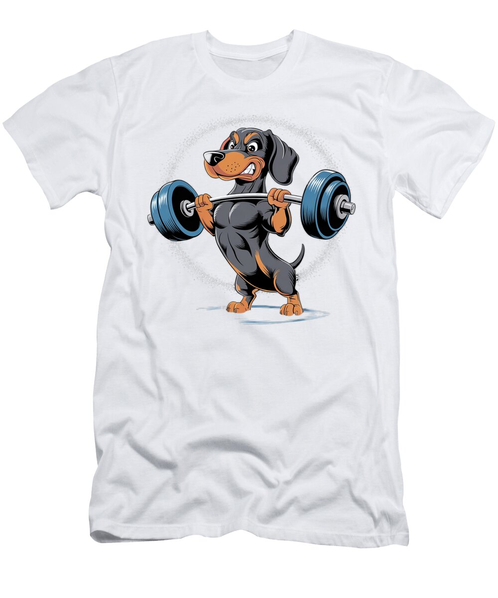 Dachshund Weightlifting Funny Deadlift Men Gym Davis Walsh T-Shirt