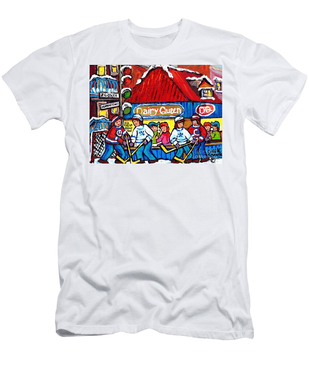 Dairy Queen Lasalle Ice Cream Parlor Winter Hockey Scene Montreal Canadian Artist Carole Spandau Carole Spandau T-Shirt
