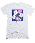 Daisies and Hydrangea in Blue and White Vase Valerie Drake Lesiak T-Shirt