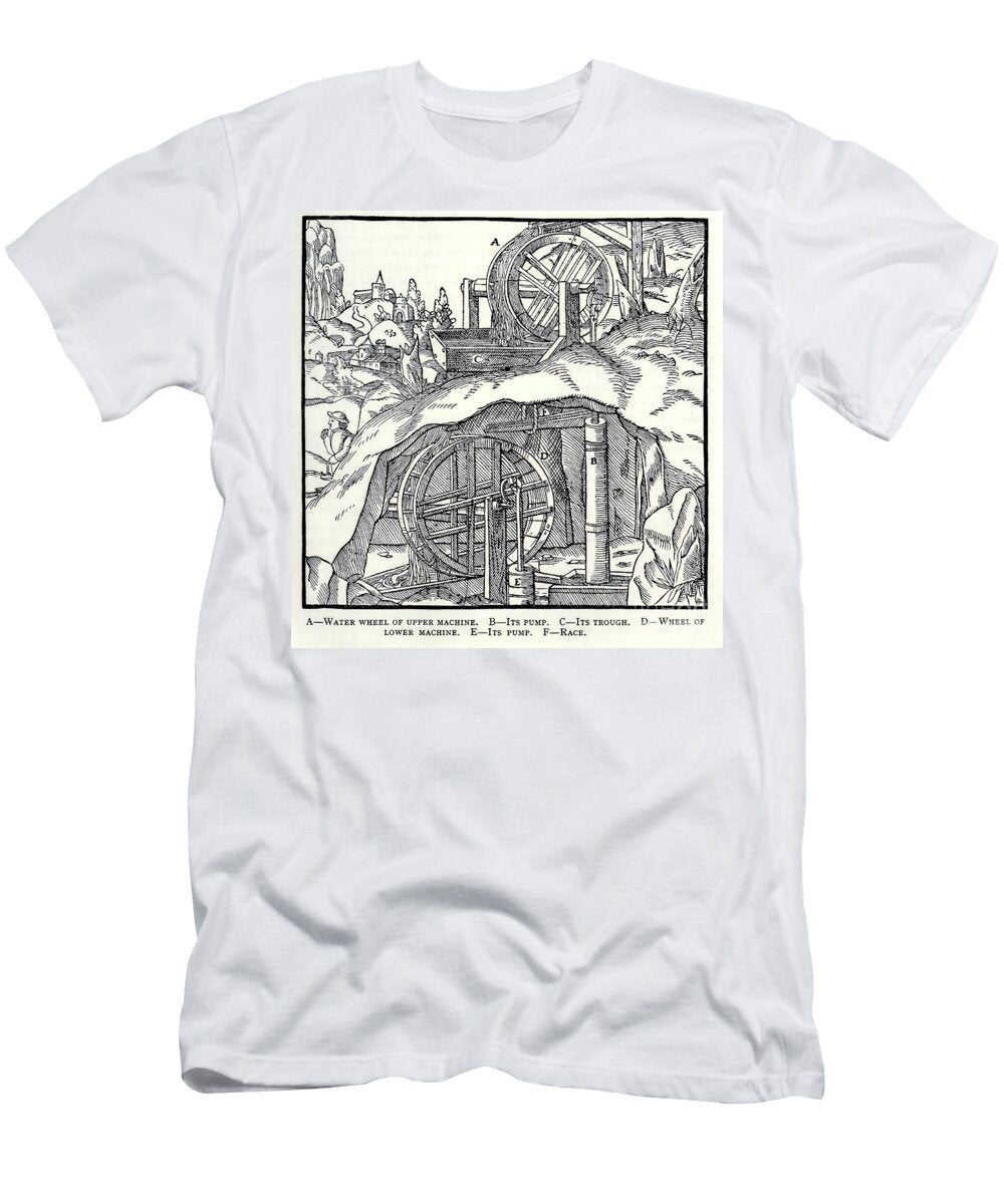 De Re Metallica 1556 Historical Mining Illustration Showing Wate At2 Historic Illustrations T-Shirt