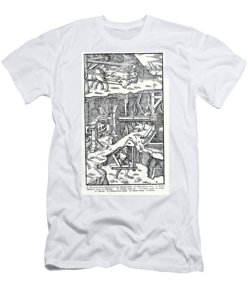 De Re Metallica Illustrating a Horse Powered Mine Hoist System At3 Historic Illustrations T-Shirt