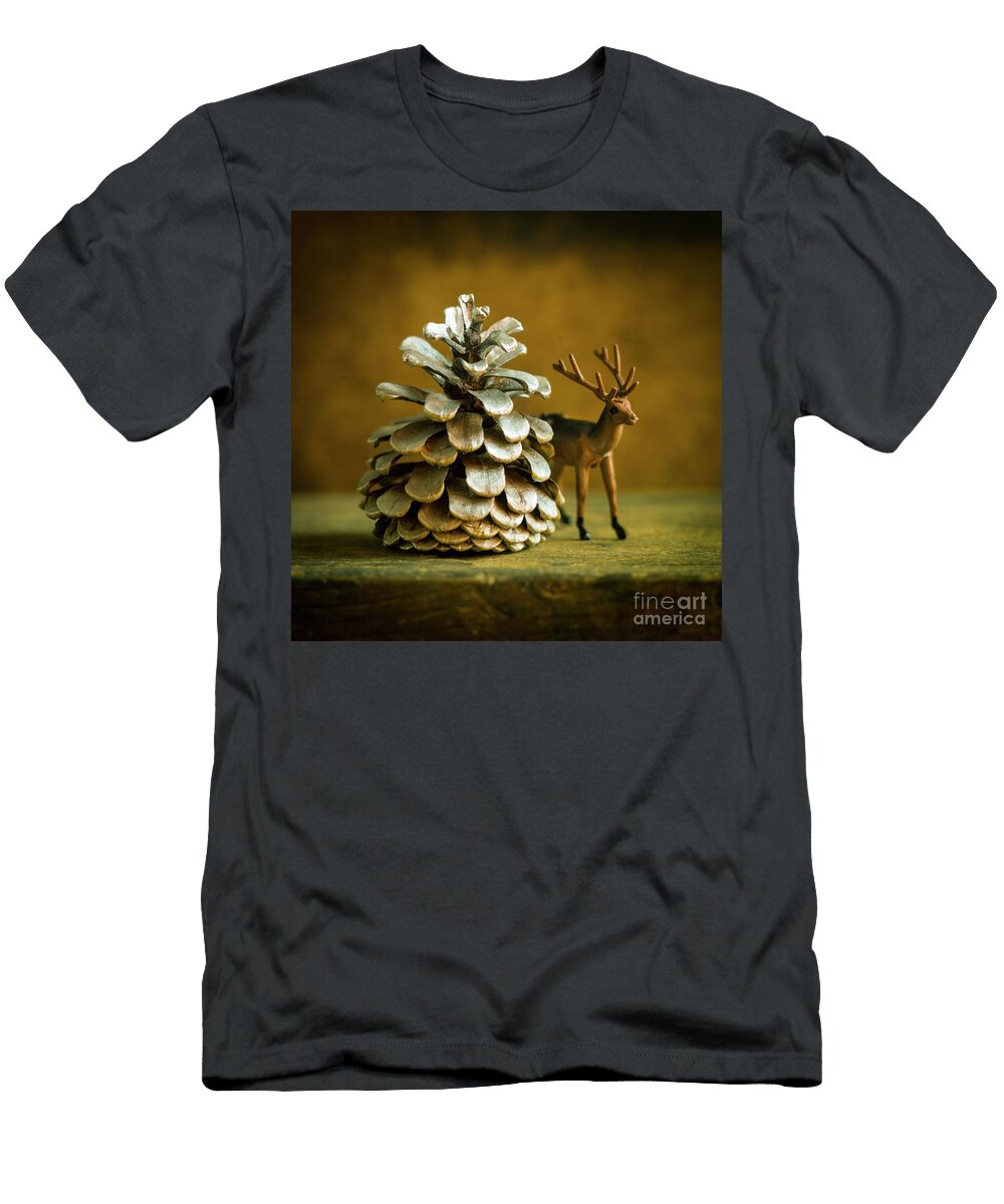 Deer Figurine and Christmas Pine Cones Decoration Bernard Jaubert T-Shirt