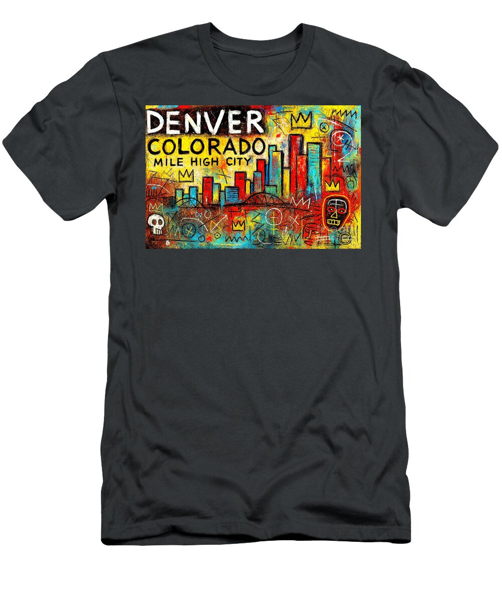 Denver Colorado Mile High City Inspired By the Style of Jean Michel Basquiat 20251015b Wingsdomain Art and Photography T-Shirt