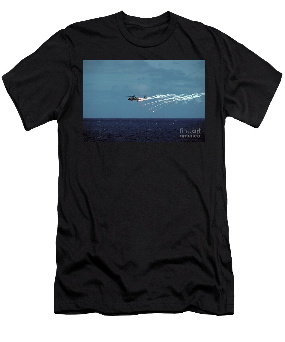 Deploying Anti Missile Flares Sikorsky Sh 60b Seahawk in Flight Wernher Krutein T-Shirt