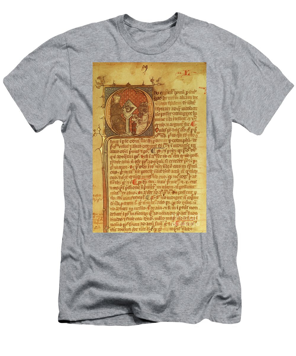 Detail of an Ornamental Letter in a 14th Century Manuscript Duns Scotus Lecturing His Students English School T-Shirt