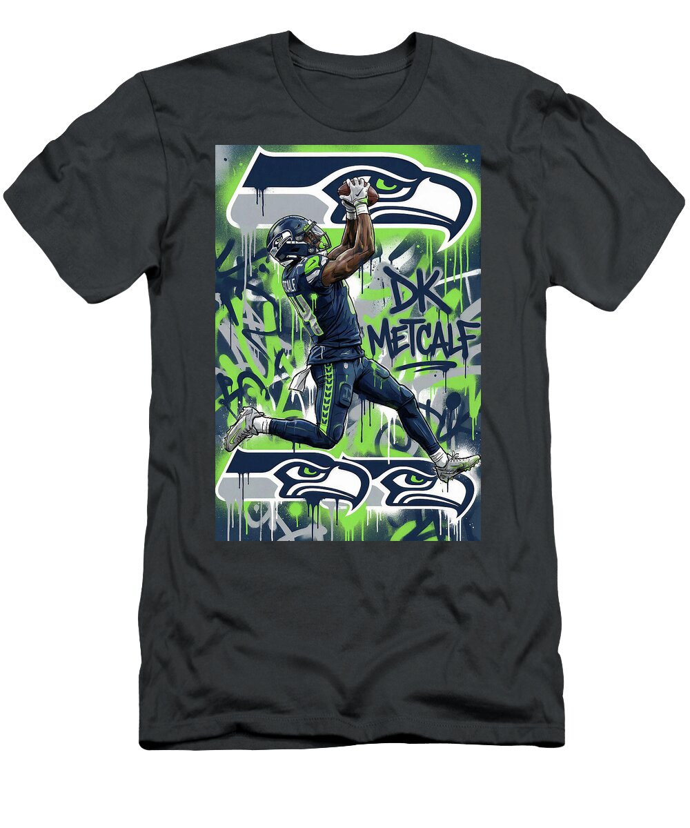 Dk Metcalf in Action Graffiti Poster Football Player NFL Sampadart Gallery T-Shirt