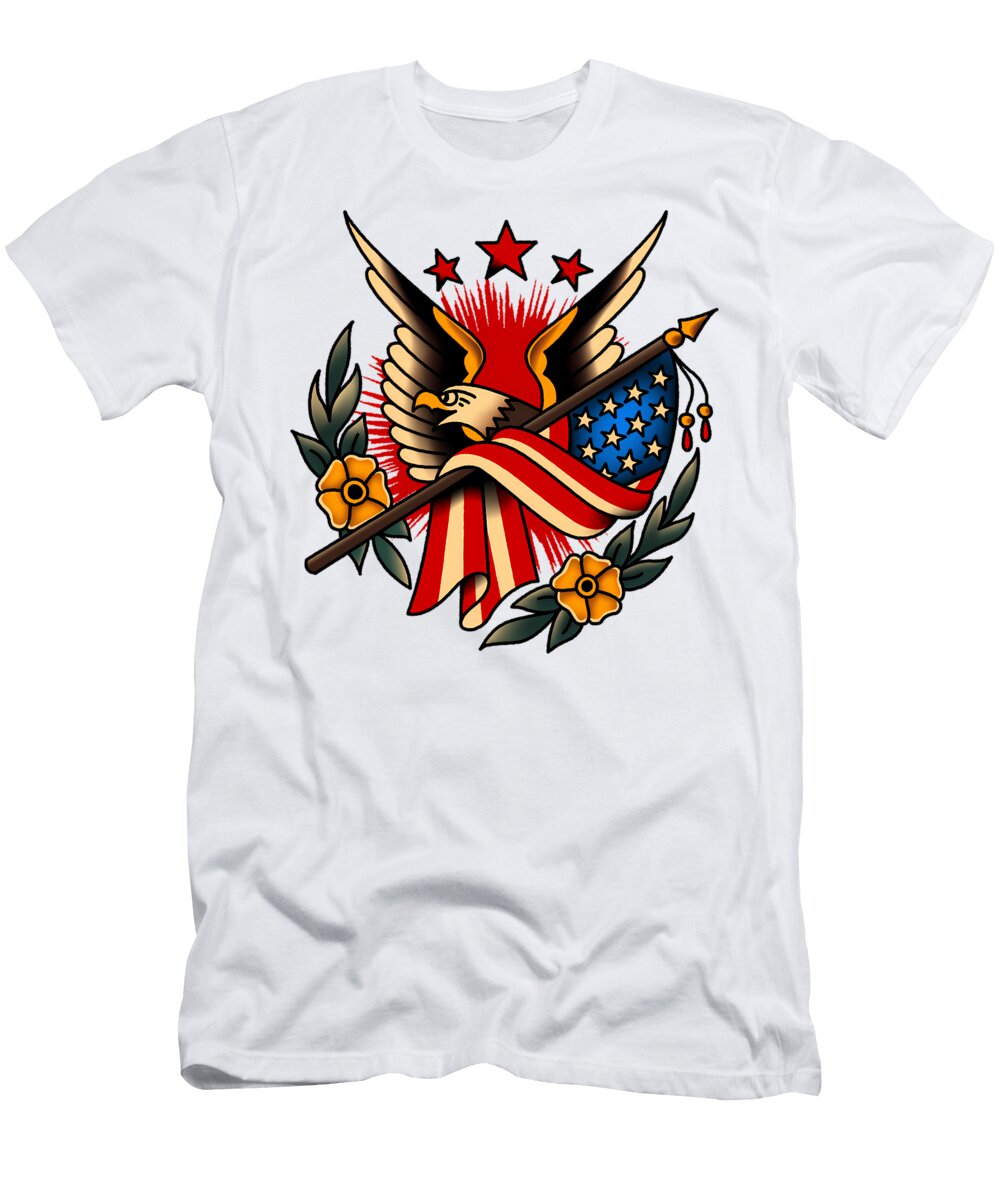 Dog American Traditional Floral Eagle and Flag Motif Quang Vu T-Shirt