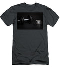 Dumbbell and Barbell Discs for Workout on Black Background Michael Dechev T-Shirt