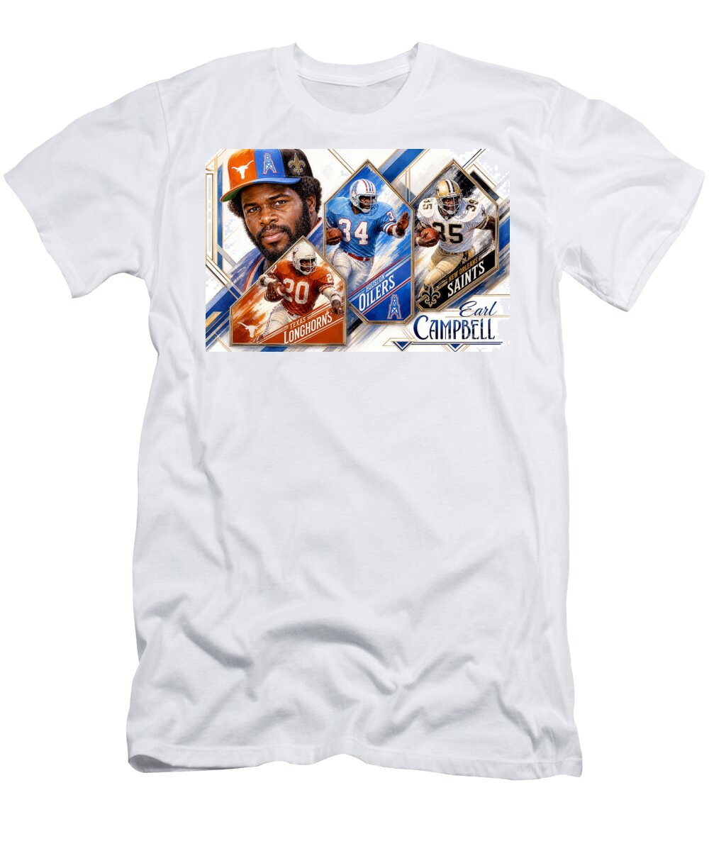 Earl Campbell 20 Texas Longhorns 34 Houston Oilers 35 New Orleans Saints Robert Williams T-Shirt