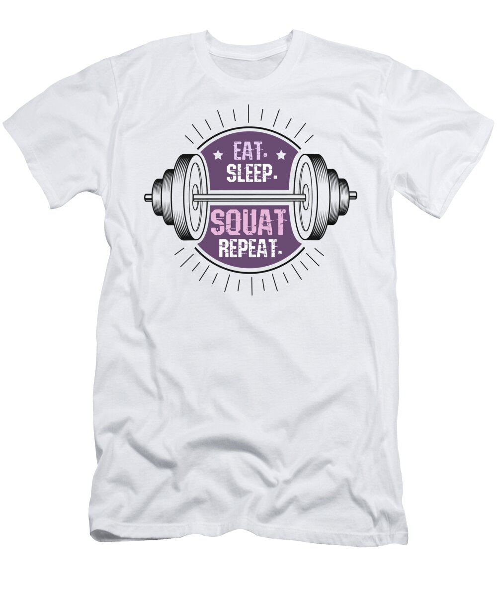 Eat Sleep Squat Repeat Dumbbell Womens Purple Squatever Fitness T-Shirt