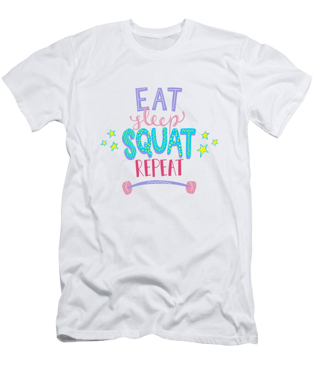 Eat Sleep Squat Repeat Womens Pink and Purple Squatever Fitness T-Shirt