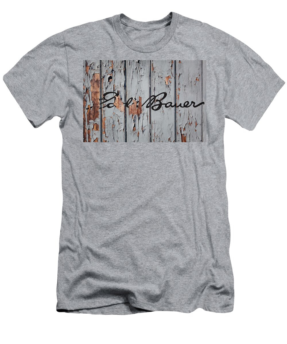 Eddie Bauer Vintage Logo on Peeling Paint Wood Wall Design Turnpike T-Shirt