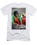 Elderly Thai Muslim Woman in Sarong and Headscarf Guts and Cleans Fish Pattani Thailand Imran Ahmed T-Shirt