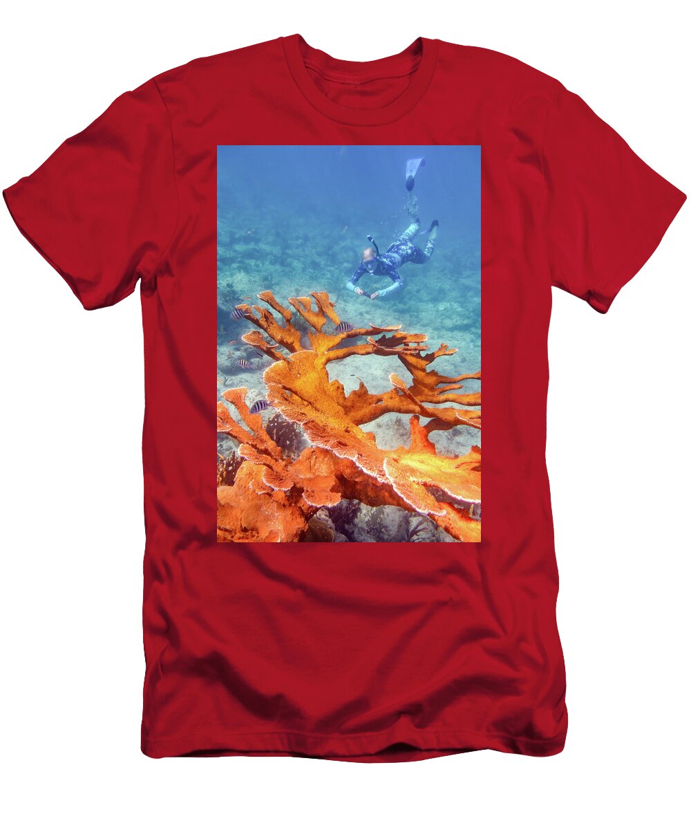 Elkhorn Coral and Snorkeler Gary and Donna Brewer T-Shirt