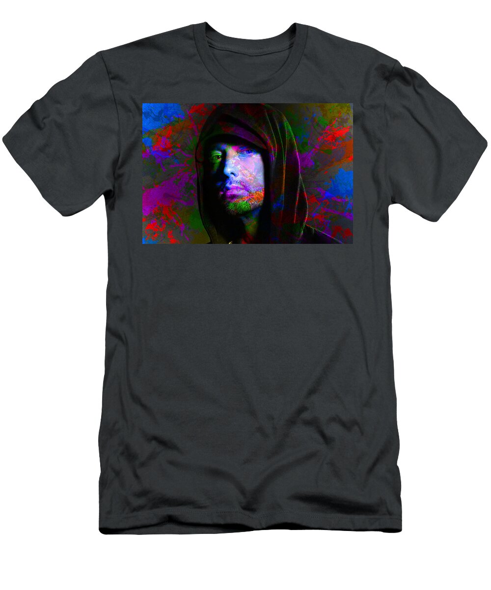 Eminem Famous Rappers Paint Splatter Colorful Portrait Design Turnpike T-Shirt